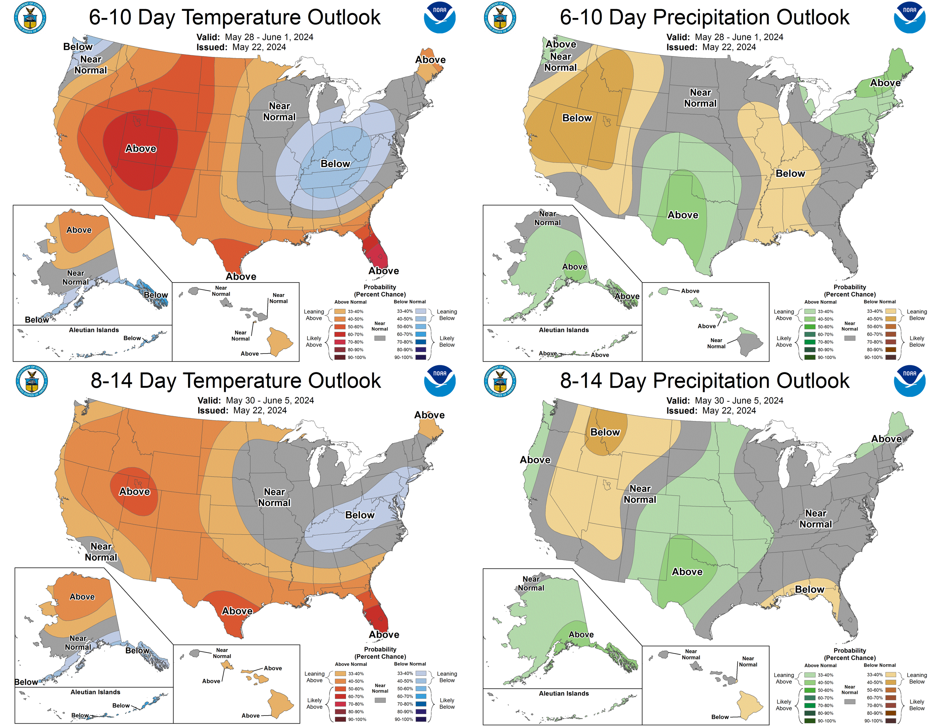 Map of the U.S. showing the 6-10 and 8-14 day outlook.